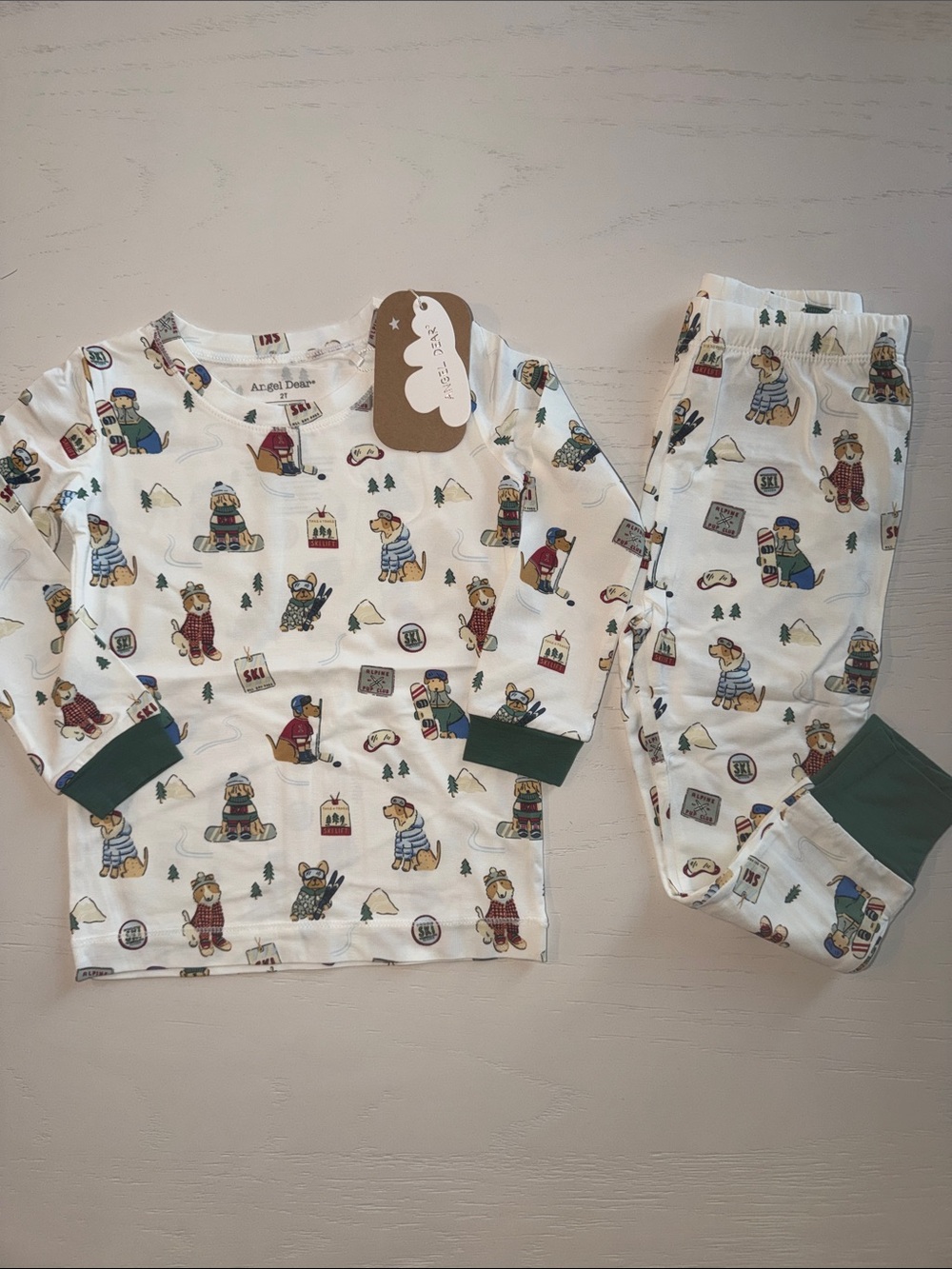 Angel Dear Ski Winter Sports Dog Print Pajama Set 2T 3/4 5/6 7/8